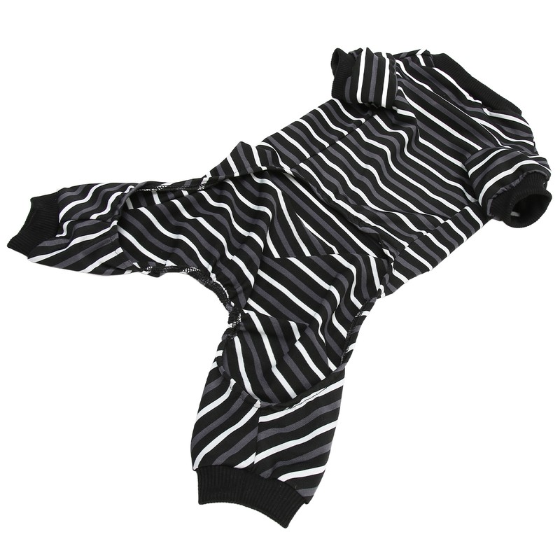 Dog Pajamas Warm 4 Legged High Collar Soft Stretchy Striped