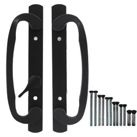 Hyneesun Patio Door Handle 3-15/16 Inch(10cm) Hole spacing （Right and Left Handed）(fit for 45degree Mortise Lock) Non-keyed (Offset Position, Black)