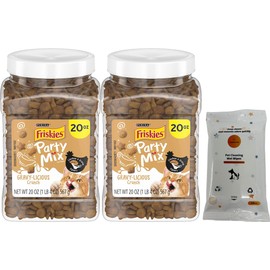 Aurora Pet Bundle (2) Friskies Party Mix Gravy-Licious Chicken & Gravy Flavors Cat Treats (20-oz Each) with AuroraPet Wipes