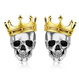 RMREWY Skull Earrings 925 Sterling Silver Gothic Skull Bone Crown Stud Earrings Silver Skull Jewelry Gift for Women Men