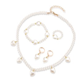 VYYU Girls Jewellery Set - Beautiful Pearl Earrings/Rings/Bracelet/Necklace for Kids, Lovely Heart Charm Jewellery Gift for Little Girls, Christmas Birthday Gifts for Daughter Granddaughter