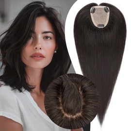 S-noilite Hair Toppers for Women Real Human Hair, Human Hair Toppers,100% Real Hair Toppers,3.5"*4.7" Handmade Nature-mimicking Scalp Lace Base 16” Natural Black