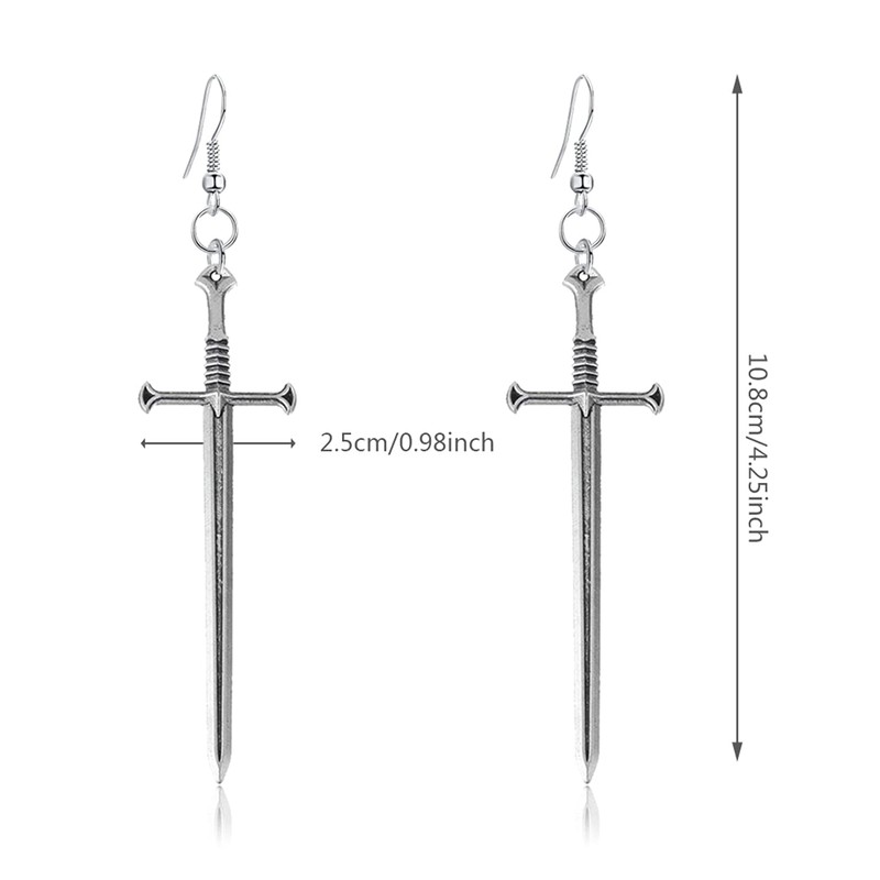 WUWEIJIAJIA Unique Retro Gothic Long Sword Hook Earrings Vintage Silver