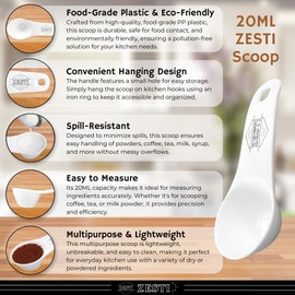 ZESTI 10 Pack 20ml Coffee Scoops – Eco-Friendly Plastic Measuring Spoons for Coffee, Tea, Milk Powder & Dry Ingredients – Spill-Resistant, Lightweight with Hanging Handle