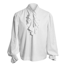 YAOHUOLE Medieval Costume Men Renaissance Shirt Men Vampire Costume Victorian Shirts Poet Shirt Viking Shirts White XL