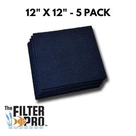 The Filter Pro Carbon Fine Filter Media, 3/8" Thick, 12" x 12" Pads, 5 Pack, Perfect for Aquariums, Ponds or Water Gardens, Made in USA