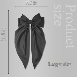Large Hair Bows Silky Satin Hair Bow with Long Tail Hair Ribbons Bows Hair Clips Vintage Hair Accessories for Women (Black,1Pcs)