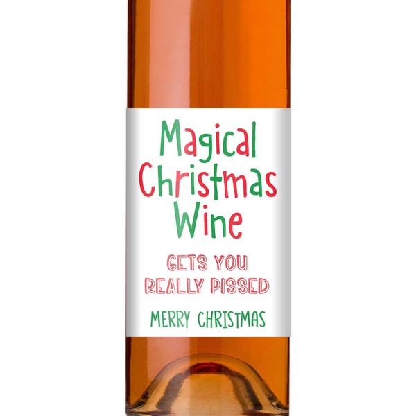 Funny Christmas Wine Label "Magical Xmas Wine" Cheap Gift Idea for Men Women Secret Santa