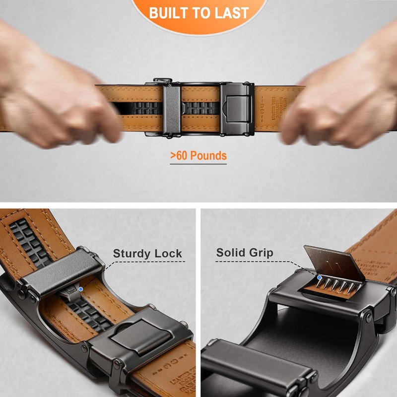 BULLIANT Men's Ratchet Leather Belt, Automatic Clasp, for Men’s Suit,