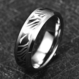 TUNGSTORY 8 mm Tungsten Rings with Damascus Steel Pattern Wedding Rings Polished Bevelled Brushed Edges Friendship Rings Comfort Fit for Men Women Size 54 to 67, Tungsten Carbide