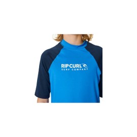 RIP CURL Junior Shock UPF Short Sleeve Boy Rash Vest Top - Blue Gum - UV Sun Protection and SPF Properties