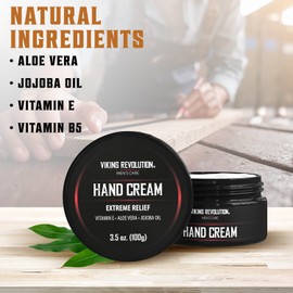Viking Revolution Men's Hand Cream - Repair Cream for Dry, Cracked Hands - Aloe Vera Treatment with Vitamin E (3.5oz)