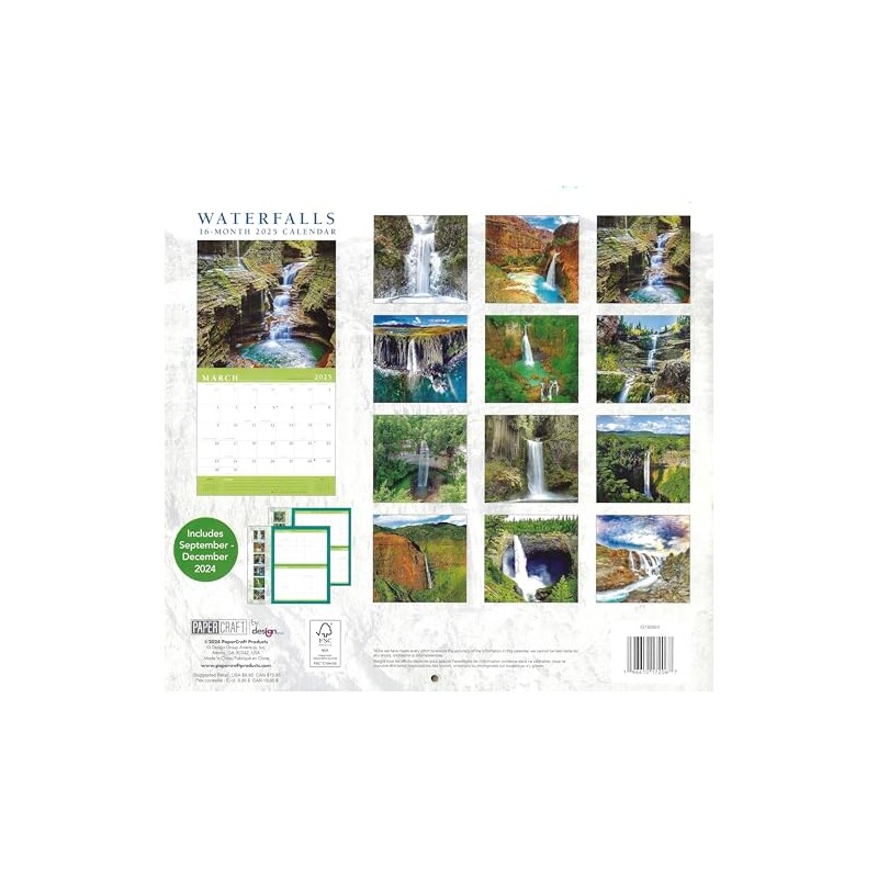 Waterfalls 2025 Full Size Wall Calendar for Planning, Scheduling, and