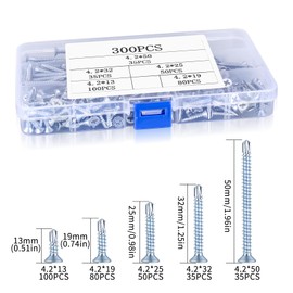 Pack of 300 Self Tapping Screws M4.2 Stainless Steel Self Drilling Screws Self-Tapping Screw Set, Countersunk Head Phillips Screws Metal Screws for Sheet Metal Mounting