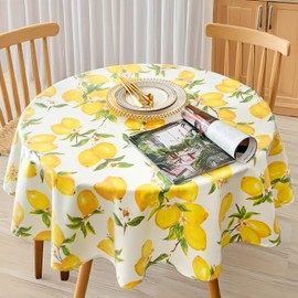 SITAKE 140cm Diameter Round Tablecloth, Polyester Wipeable Circular Table Cover, Waterproof Spill Proof Dinner Table Cloth for Outdoor Picnic Party Wedding Decoration (Yellow)