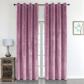 texpot Velvet Curtain 140 x 245 cm Dusky Pink with Eyelet Opaque Velvet Curtains Curtain