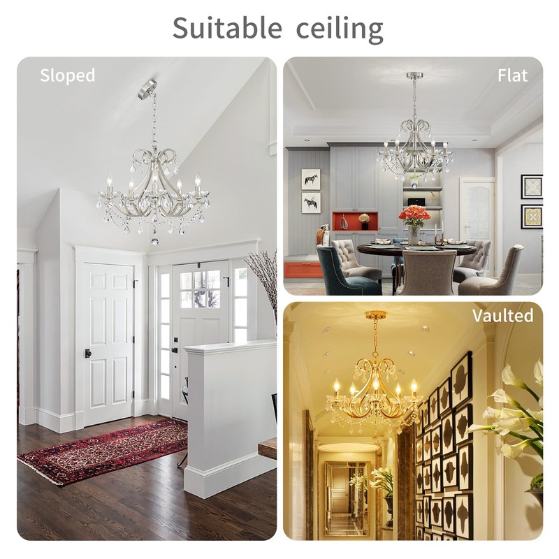 WUZUPS Crystal 5-Light Candle Chandelier Pendant Flushmount Ceiling Light Modern