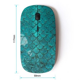 KawaiiMouse [ Optical 2.4G Wireless Mouse ] Teal Iridescent Scale Pattern Fish Tropical
