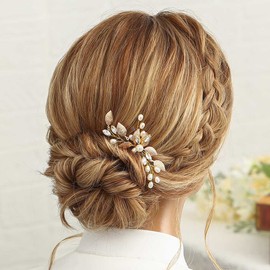Easedaily Pin para el pelo de la novia, con perlas doradas, accesorios para el cabello para mujeres y niñas