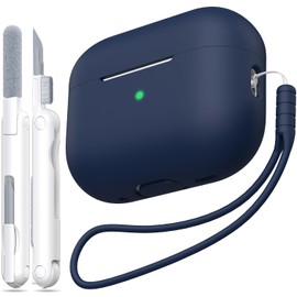 MHYALUDO for AirPods Pro 2nd Generation Case Cover, Military Grade Anti-Fall Soft Silicone Shock-Absorbing for AirPods Pro Case Skin Touch with Keychain and Cleaning Kit, Midnight Blue