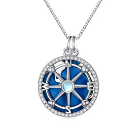 REDSUN Amber Sun Necklace 925 Sterling Silver Moon and Sun Necklace Amber Moonstone Moon Sun Pendant Amber Jewellery Gift for Women Girls Sterling Silver, Sterling Silver