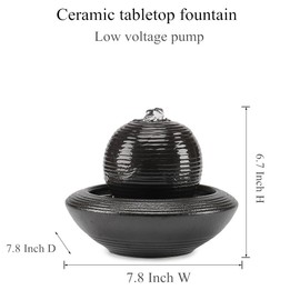 Ceramic Tabletop Fountain Water Feature for Indoor and Home Decoration Table Desk Office Patio (Black A154)