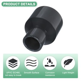 M METERXITY 1-Pack UPVC Reducer Pipe Fitting, 1-1/2"x3/4" Reducing Coupling Connector Schedule 80 PVC Straight Pipe Coupling Connector for Water Line [Grey]