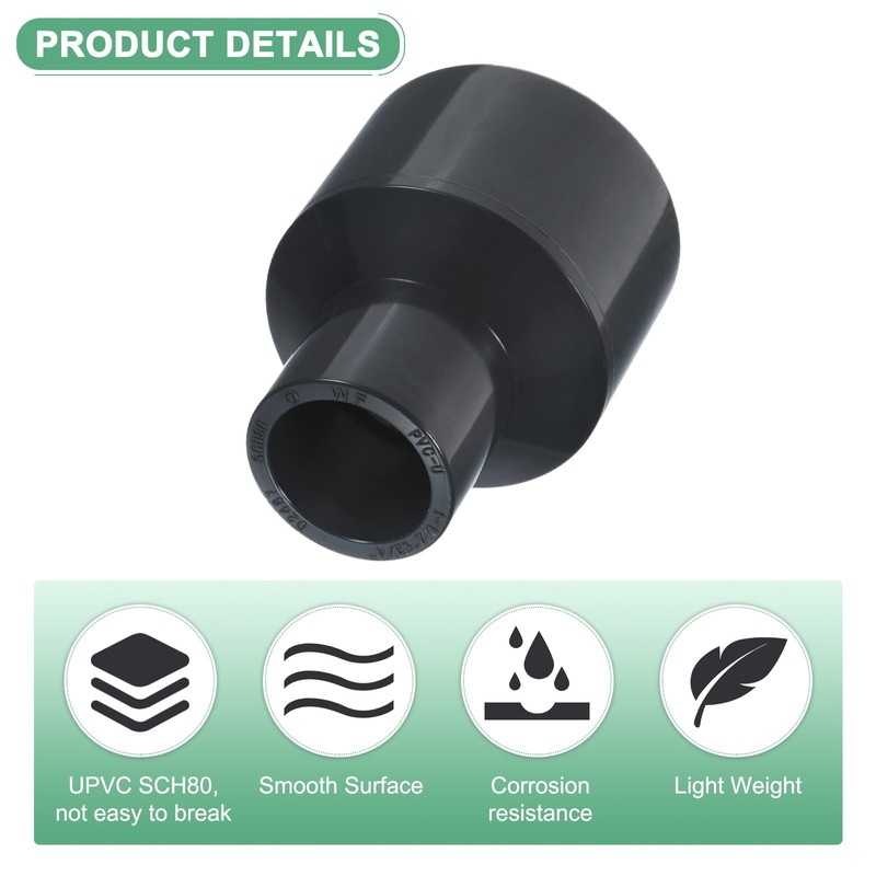 M METERXITY 1-Pack UPVC Reducer Pipe Fitting, 1-1/2"x3/4" Reducing Coupling