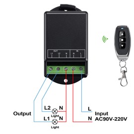 Dual Wireless Remote Control Light Switch and Receiver Kit for Home, Water Pump, Lighting, Garage Doors, 328 Feet Long Distance, 90V-220V/10A Relay Radio Frequency Switch