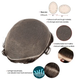 Amiable Toupee for Men Human Hair Full French Lace Man's Hair Replacement Systems Soft Bleached Frontal natural looking hair patch for men,6 * 8 Inche #1B
