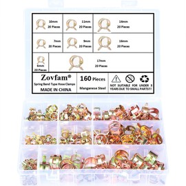 160Pcs Spring Band Type Action Fuel/Silicone Vacuum Hose Pipe Clamp 6-17 mm Low Pressure Air Clip Clamp Assortment Kit 6 mm 7 mm 9 mm 10 mm 11 mm 14 mm 16 mm 17 mm