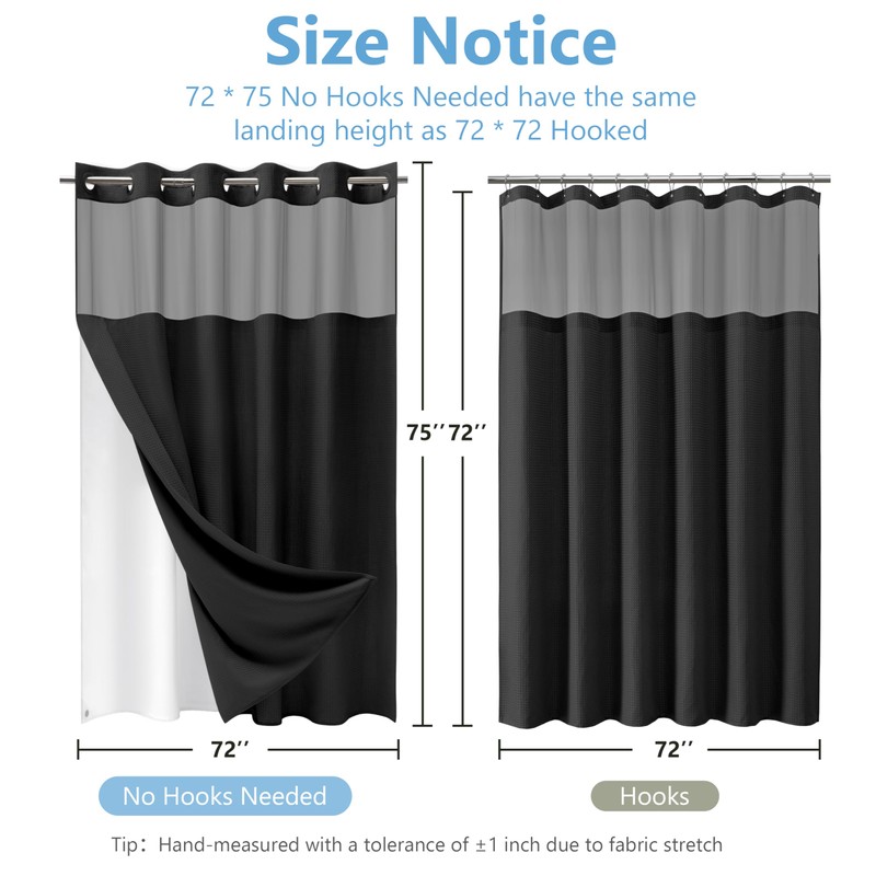 PILOTSHARK No Hook Waffle Weave Shower Curtain Set with Snap-in