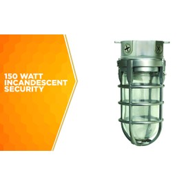Woods L1706BS Vandal Resistant 150W Incandescent Security Light; Ceiling Mount; Compatible With Up To 50 Watt Standard Base Bulbs; Brushed Steel