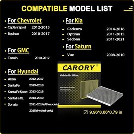 Filtro de aire de cabina con carbón activado para Chevy Equinox 2010-2017, Captiva Sport 2012-2015, GMC Terrain 2010-2017, Hyundai Santa Fe 2013-2018,