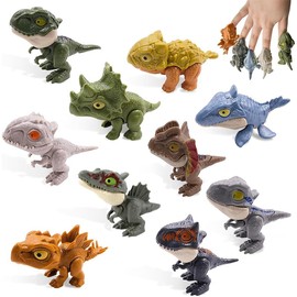 10 PCS Dinosaur Action Figures Set, Movable Mouths Biting Finger Dinosaurs ABS Dinosaur Finger Toy for 3 4 5 6 7 8 Year Old Boys and Girls Gift(ABS)
