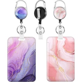 2 Pack Badge Holder Retractable Clip Heavy Duty Reels with Vertical Sliding ID Badge Holder Hard Plastic for Women Nurse Teacher Student (Colorful) - Color: Flower