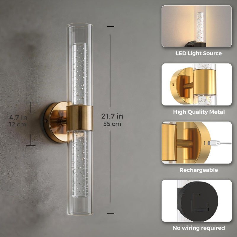 Battery Operated Crystal Wall Sconces Set of 2, Battery Sconce
