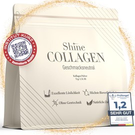 Shine Collagen Pulver 500g - 100% Collagen Peptide, Premium Hydrolysat Typ 1, 2 und 3, Halal, Perfekte Löslichkeit, Geschmacksneutral