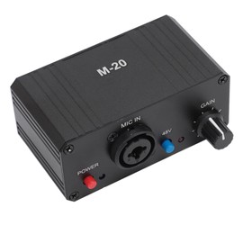 Microphone Preamplifier, Microphone Gain Booster 48V Phantom Power XLR Output for Dynamic Condenser Microphone, Microphone Preamp for Podcasting Live Streaming Recording