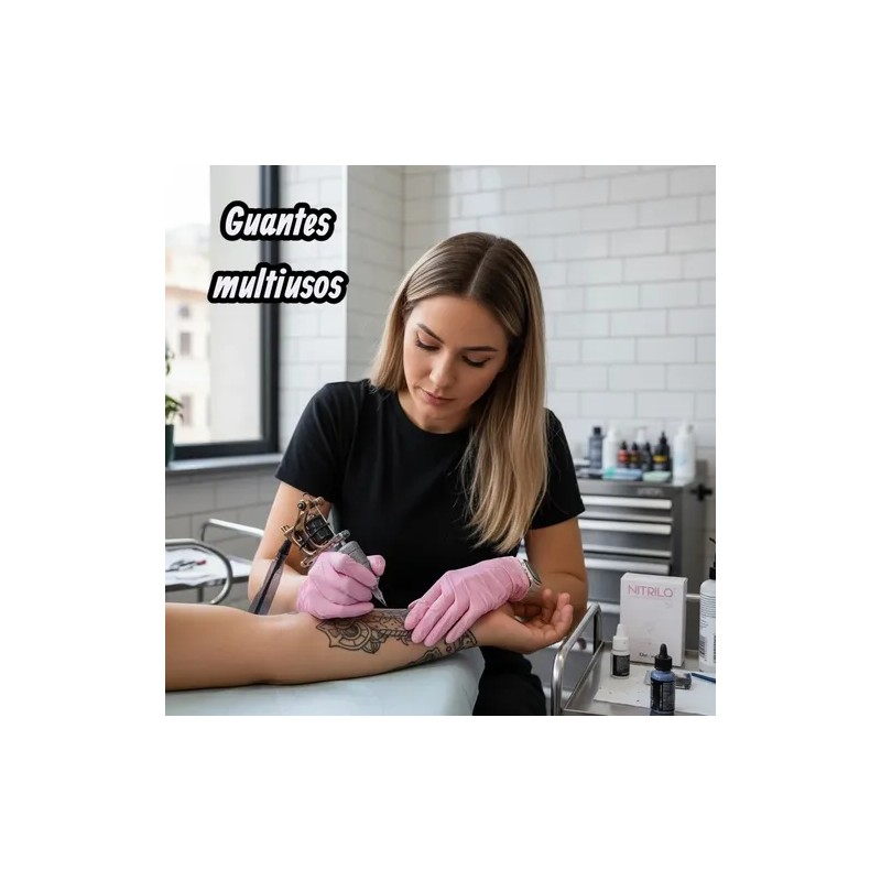 Guantes Nitrilo Uniseal Rosa Claro 100 Pzs Tatuadores
