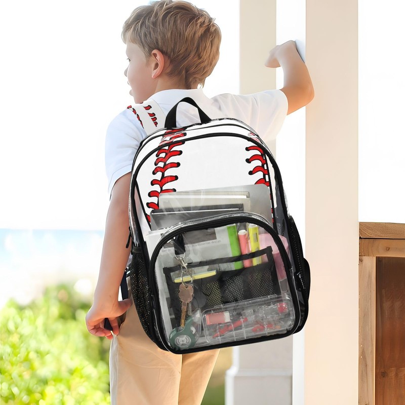 Clear Backpack Transparent School Backpack Heavy Duty PVC Bookbag Baseball