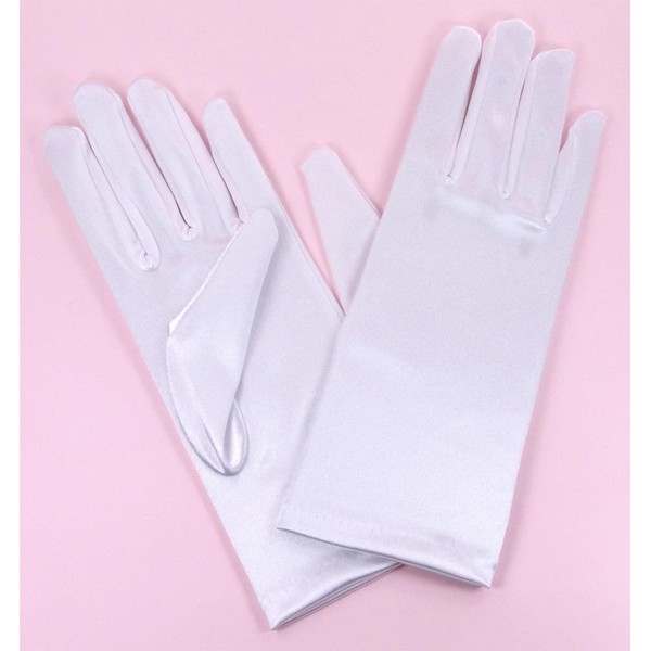 Beautiful Wrist Length Short Bridal Satin Gloves in Assorted Colors for Bride, Bridesmaid, Quinceanera, or Other Formal Special Occasions (WHITE)