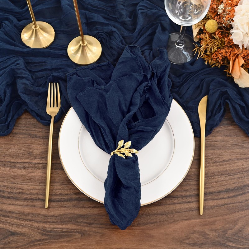 Teruntrue 4 Pack Navy Blue Cheesecloth Table Runner Table Runner,