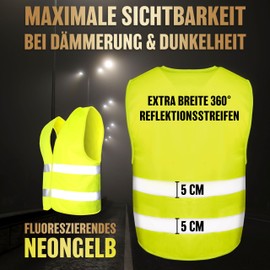 HELDENWERK High Visibility Car Vest, Set of 4, Valid Europe-wide according to current standard 2026 EN ISO 20471, reflective safety vest, yellow safety vest, car safety vest for adults