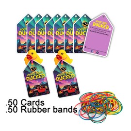 You've Been Ducked, 50 Set Duck Duck Tags, Duck Ducking Game Card, Rubber Duck for Tags, SUV Car Design, with Round Hole and Rubber Bands