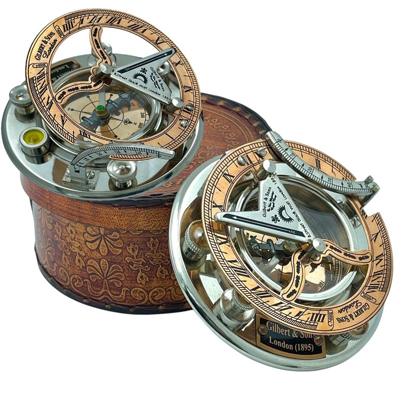 WOANIN Antique Brass & Copper Sundial Compass silver Clock in