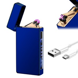 COMANYI Electric Lighter USB Rechargeable Dual Arc Lighter with Smart Touch Screen Windproof Plasma Lighter for Candle Cool Lighter with LED Battery Indicator Premium Gift for Men Women (Blue)