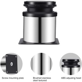 Euleryoo Set of 12 Furniture Feet, Sofa Feet, Furniture Legs, Stainless Steel Furniture Feet, Round Brushed Stainless Steel Furniture Feet, Adjustable Table Legs, Height Adjustable, Total Height 0-15