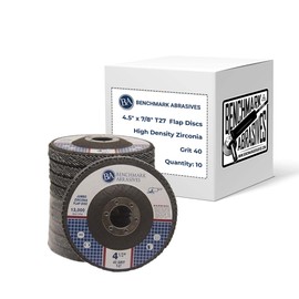 Benchmark Abrasives 4.5" x 7/8" Premium High Density Jumbo Zirconia Type 27 Flap Discs 4 1/2 for Angle Grinder, Sanding Discs, Finishing - Grinding Wheels 4 1/2 inch - (10 Pack) - 40 Grit