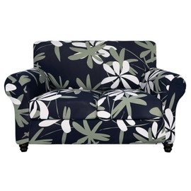 SearchI Stretch Sofa Cover Printed Couch Cover, Floral Pattern 3 Pieces Loveseat Slipcover with 2 Separate Cushion Cover, Washable Furniture Protector for Living Room(Loveseat, Navy Blue)